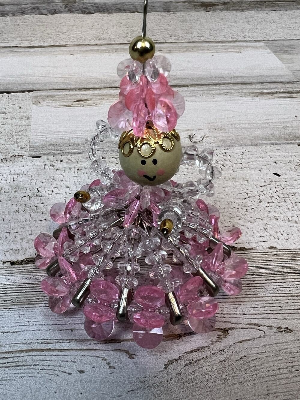 Vintage Handmade Safety Pin And Bead Angel Christmas Ornament Folk Art